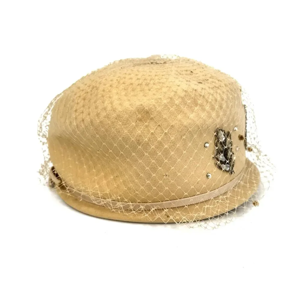 Henry Pollak Peachfelt Birdcage Netting Cream Colored Vintage Hat